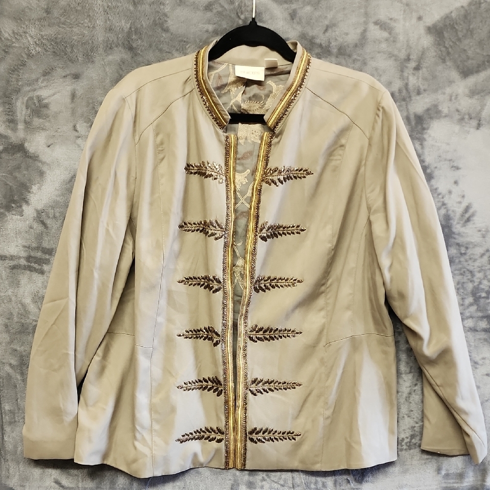 Chico's Khaki Green Blazer with Bead work sz 3(XL)